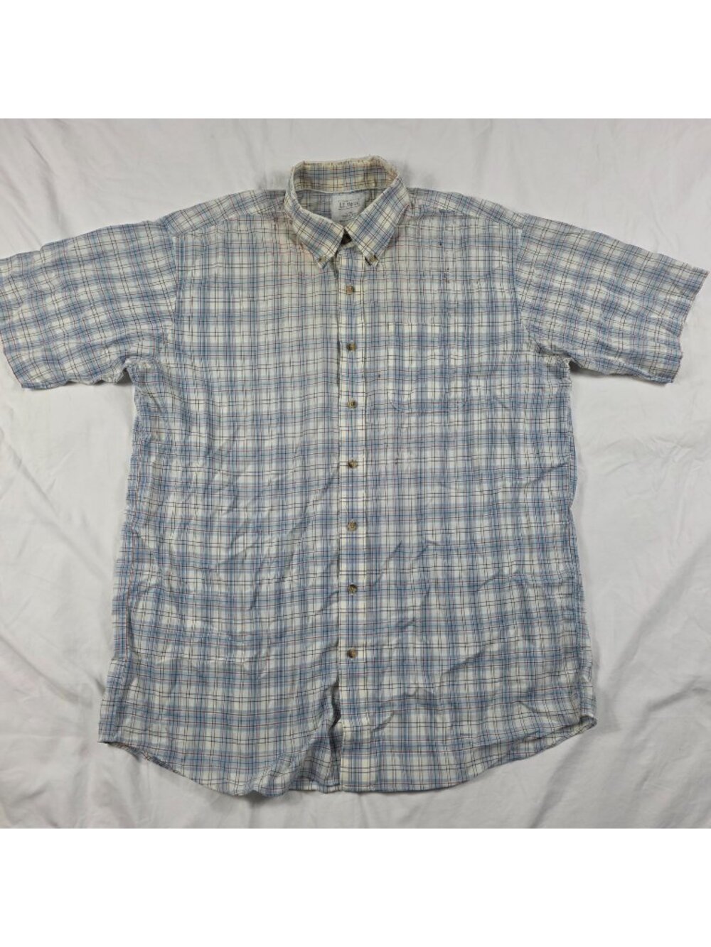 L.L. Bean Mens XL Tall Button Down Plaid Cotton Shirt Blue Red White Casual